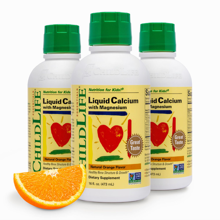 ChildLife Essentials Liquid Calcium Supplement for Kids - Baby Calcium with Magnesium, Zinc, and Vitamin D3 - Orange Flavor, 16 fl oz (3 Pack)