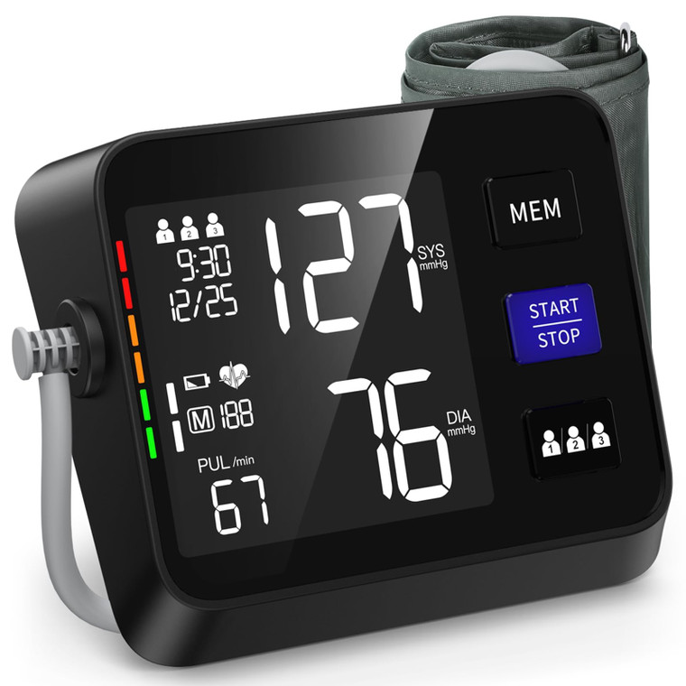 Automatic Blood Pressure Monitor Upper Arm with Large LED Backlit Display, Accurate Digital BP Monitor with Adjustable Cuff 8.7"-16.5", 3x199 Sets Me
