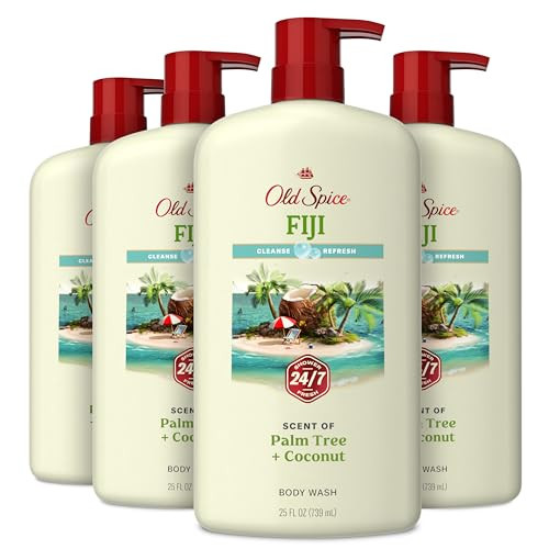 Old Spice Body Wash for Men, 24/7 Shower Fresh with Lasting Scent, Cleanse & Refresh, Gentle on Skin, Vitamin B3, Fiji with Palm Tree + Coconut Scent