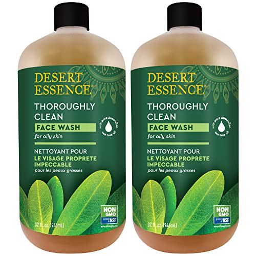 Desert Essence Thoroughly Clean Face Wash - Original - 32 Fl Oz - Pack of 2 -Tea Tree Oil -For Soft Radiant Skin - Gentle Cleanser - Extracts Of Gold