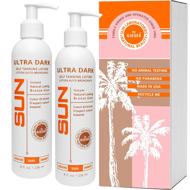 Sun Laboratories By Giesee Ultra Dark Self Tanning Lotion 8 oz Two Pack - Self Tanning Lotion, Self Tanner, Tanning Lotion - Sunless Tanner, Instant