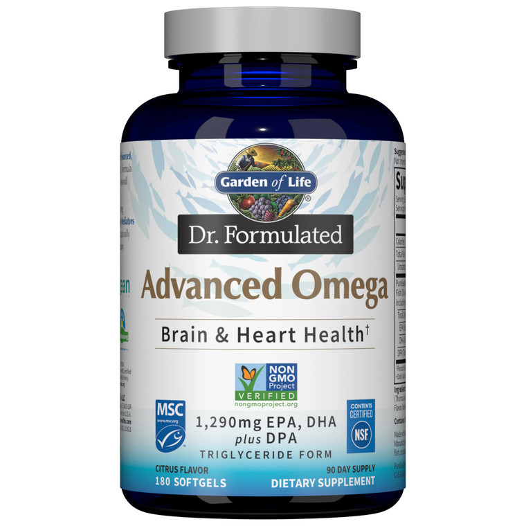 Garden of Life Dr. Formulated Advanced Omega Fish Oil - Lemon, 1,290mg EPA, DHA + DPA in Triglyceride Form, Single Source Omega 3 Supplement for Ulti