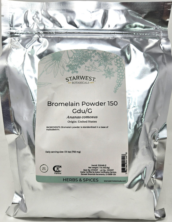 Bromelain Powder 150gdu - Ananas comosus, 1 lb,(Starwest Botanicals)