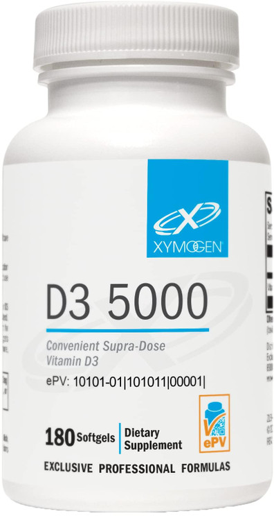 XYMOGEN D3 5000 - Bioavailable Vitamin D3 5000 IU (125 mcg) - High Potency Vitamin D Supplement to Support Immune Health, Bone + Heart Health (180 So