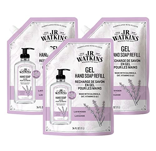 J.R. Watkins Gel Hand Soap Refill, Moisturizing Hand Wash, Alcohol-Free, Cruelty-Free, Lavender, 34 Fl Oz (Pack of 3)