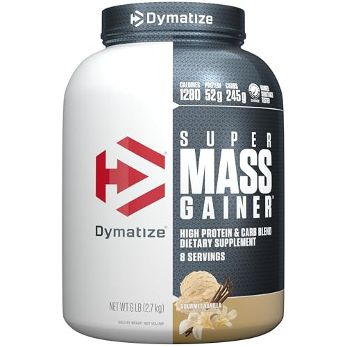 Dymatize Super Mass Gainer Protein Powder, Gourmet Vanilla, 52g Protein, 1g Creatine, 1280 Calories, 10.7g BCAAs, 245g Carbs, Contains Whey Protein P