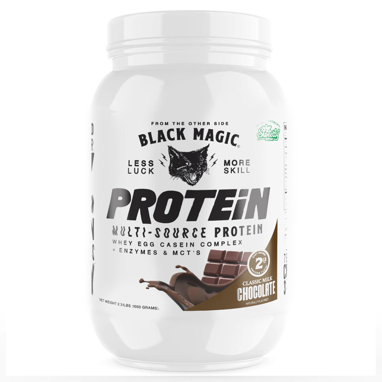 Black Magic Multi-Source Protein - Pre Workout and Post Workout - 2LB - 23g Protein - Whey, Egg Albumin Enzymes, Micellar Casein & MCTs (Milk Chocola