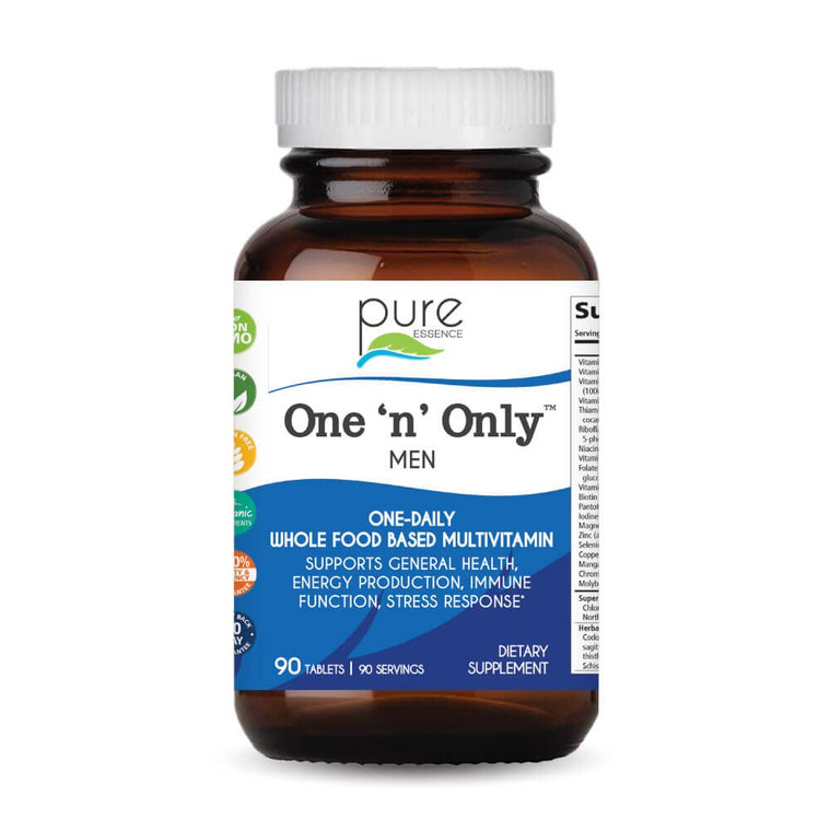 PURE ESSENCE LABS One N Only Multivitamin for Men, Natural One a Day Herbal Supplement with Vitamin D3, B12, and Biotin with Whole Foods, 90 Tablets