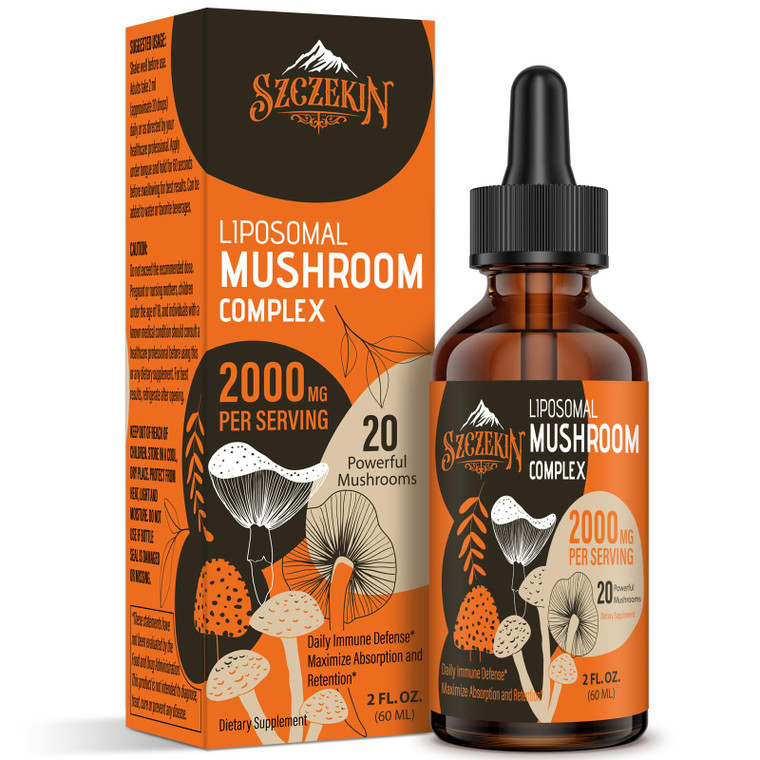 Liposomal Mushroom Complex Drops 2000 MG - 20 Organic Mushroom Extracts - Advanced Liquid Formula for Immunity, Cognitive and Memory - Lions Mane Sup