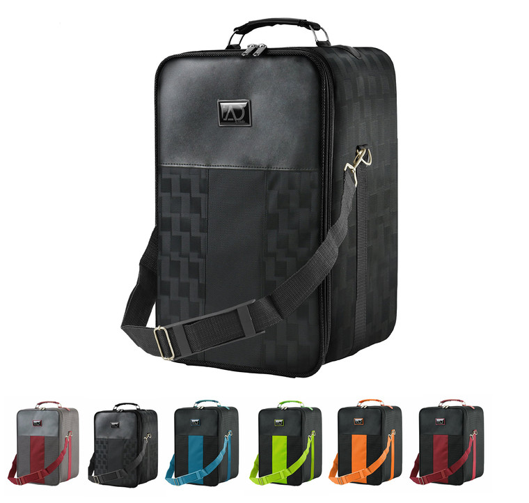 Small Wig Travel Box with Top Handle, Shoulder Strap & Double Zipper, Carrying Case with Removable Head-Holding Base - Black & Green - by Adolfo Desi