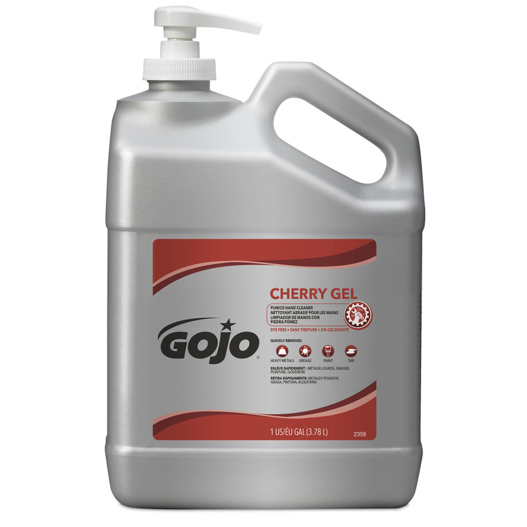 GOJO Cherry Gel Pumice Hand Cleaner Cherry Fragrance, 1 Gallon Hand Cleaner with Pumice in Pump Bottle (Pack of 1) - 2358-02