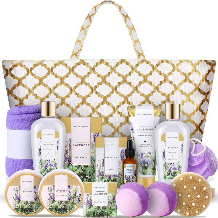 Spa Luxetique Gifts for Women 15PCS Lavender Gift Baskets for Women Bath and Body Gift Set Bath Sets for Her Skin Care Sets Anniversary Valentine Gif
