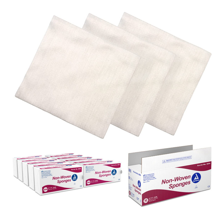 Dynarex Non-Woven Sponges, Non-Sterile, Gauze Sponges, Highly-Absorbent and with Less Linting, 4"x 4", 4 Ply, 1 Case of 2000 (10 Boxes of 200) [Packa