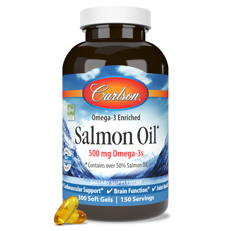 Carlson - Salmon Oil, 500 mg Omega-3s, Norwegian, Heart, Brain & Joint Health, 300 Softgels