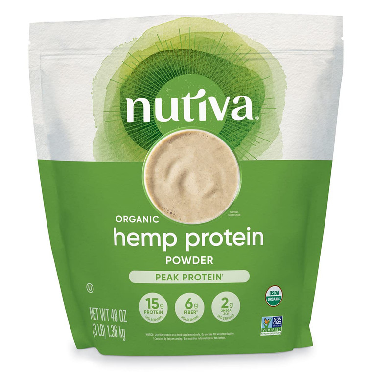 Nutiva Organic Cold-Pressed Raw Hemp Seed Protein Powder, Peak Protein, 3 Pound, USDA Organic, Non-GMO, Whole 30 Approved, Vegan, Gluten-Free & Keto,