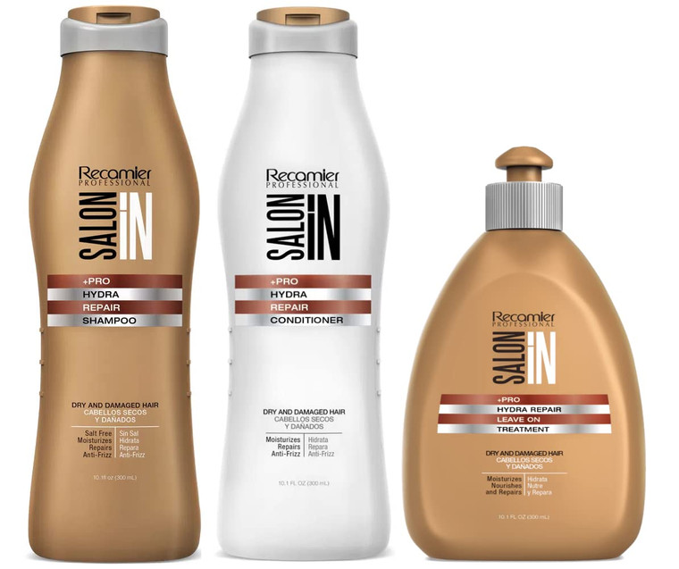 Salon In Recamier Hydra Repair Hair Kit | Shampoo, Conditioner & Leave-In | 10.1 fl oz Each | Deep Repair for Dry & Damaged Hair