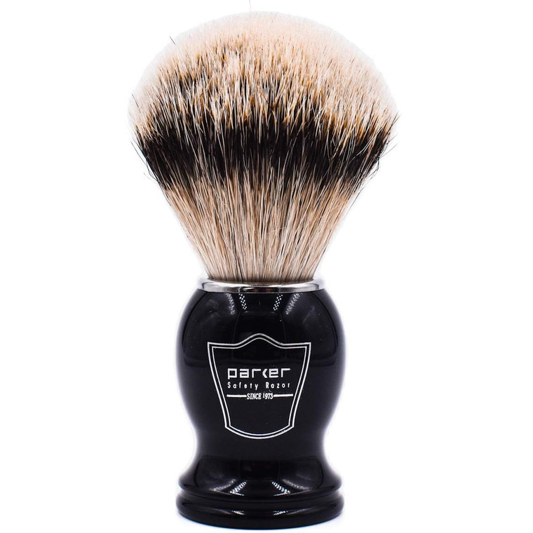 Parker Silvertip Badger Shaving Brush with Resin Handle & Resin Stand | 22mm Soft Knot for Rich Lather | Handcrafted Brush for Shave Cream or Soap |