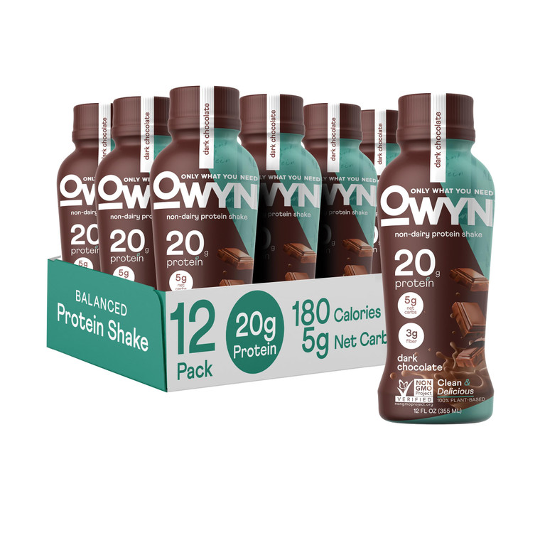 OWYN Only What You Need Dark Chocolate Flavored Protein Shake, 20g Protein, 4g Sugar, 3g Fiber, Dairy Free, Plant Based Protein Drink 12 Count