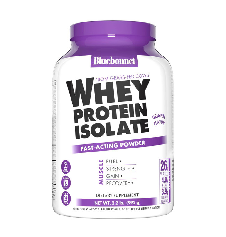 Bluebonnet Nutrition Whey Protein Isolate Powder, Whey from Grass Fed Cows, 26 Grams of Protein, No Sugar Added, Gluten Free, Soy Free, Kosher Dairy,