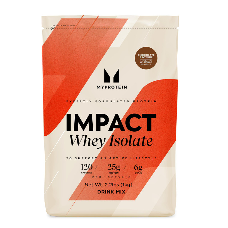 Myprotein Impact Whey Protein Isolate, 2.2 Lbs (30 Servings) Chocolate Brownie, 25g Protein & 6g BCAA Per Serving, Gluten-Free Shake for Muscle Stren