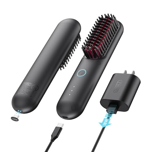 TYMO Porta Cordless Hair Straightener Brush, Portable Mini Straightening Brush for Travel, Negative Ion Hot Comb Hair Straightener for Women, Lightwe