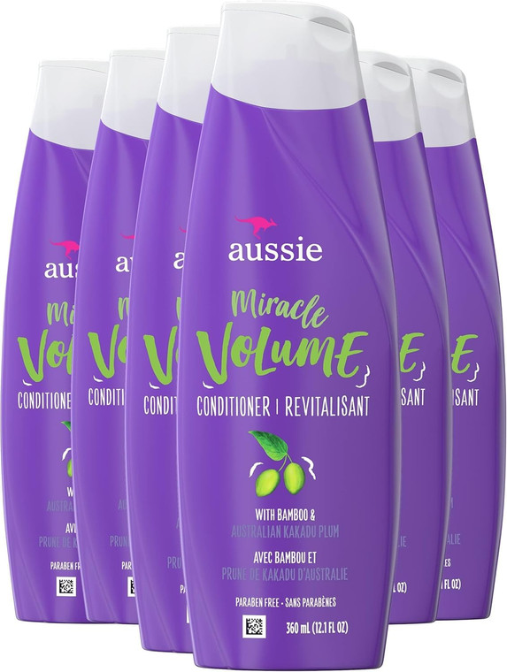Aussie Paraben-Free Miracle Volume Conditioner for Fine Hair, Plum & Bamboo, 360ml (Pack of 6)