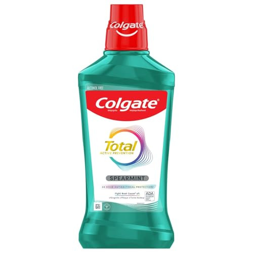Colgate Total Pro-Shield Alcohol Free Mouthwash, Antibacterial Formula, Spearmint - 500 mL, 16.9 Fluid Ounce (6 Pack)