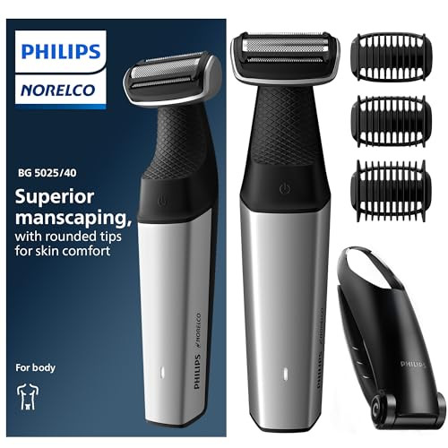 Philips Bodygroom Series 5000, Showerproof Groin and Body Trimmer, Close and Comfortable Shave, Complete Body Grooming Including Back, 60 Min. Runtim