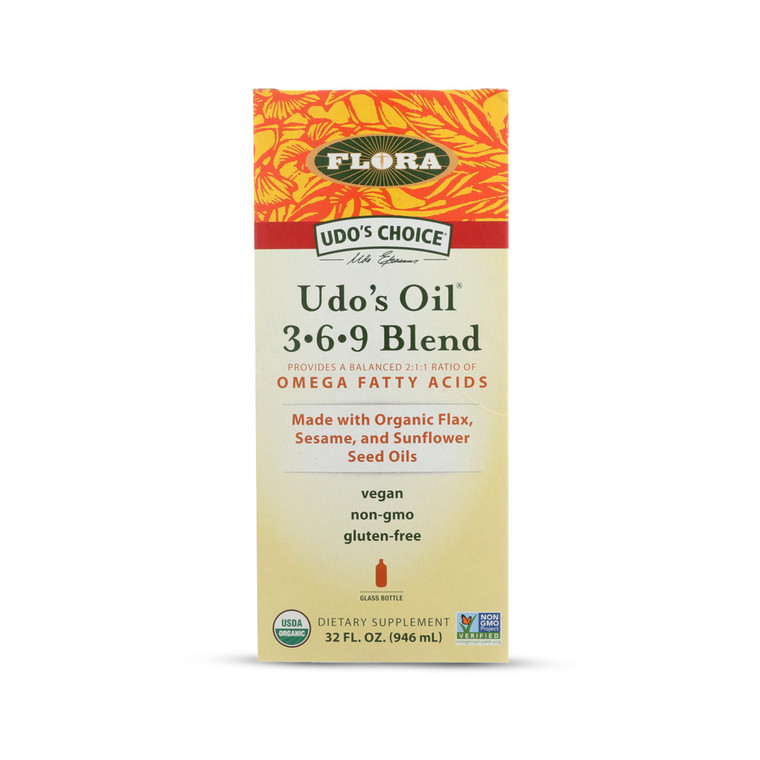 Flora Health UDOs Oil Omega 3-6-9 32 Oz Supplement | Organic | Plant Based | Vegan Fish Oil Alternative | Blend of Flaxseed, Coconut, Evening Primro