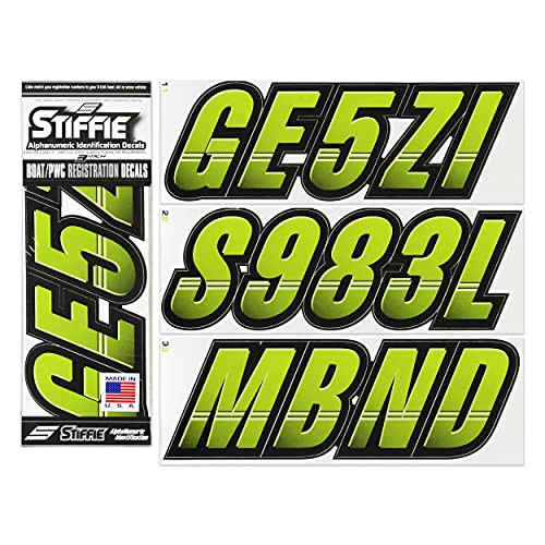 STIFFIE Techtron White/Black 3" Alpha-Numeric Registration Identification Numbers Stickers Decals for Boats & Personal Watercraft
