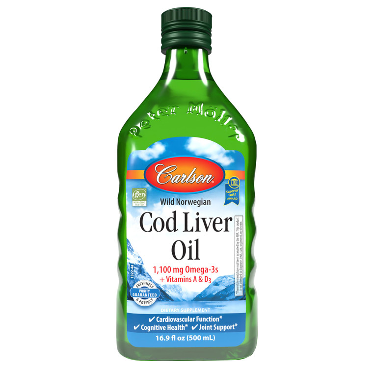 Carlson - Cod Liver Oil, 1100 mg Omega-3s, Wild-Caught Norwegian Arctic Cod-Liver Oil, Sustainably Sourced Nordic Fish Oil Liquid, Unflavored, 500 ml