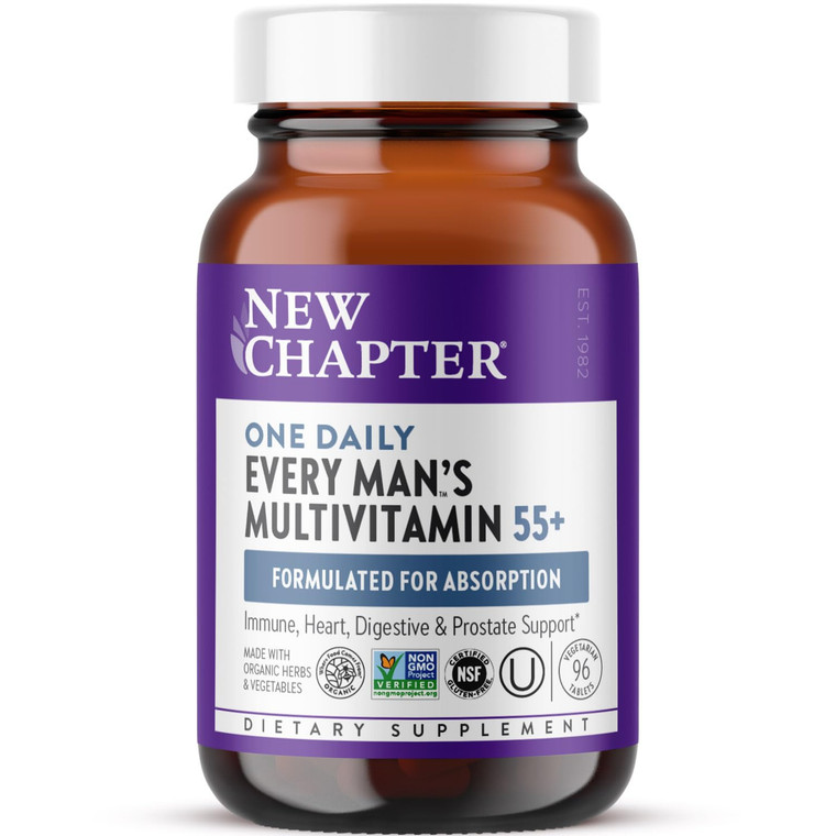 New Chapter Mens Multivitamin 55+, Extra B6 & B12, D3, Astaxanthin, Vitamin C & Zinc, Immune, Heart, Cellular Energy, and Brain Health, Gentle on Th