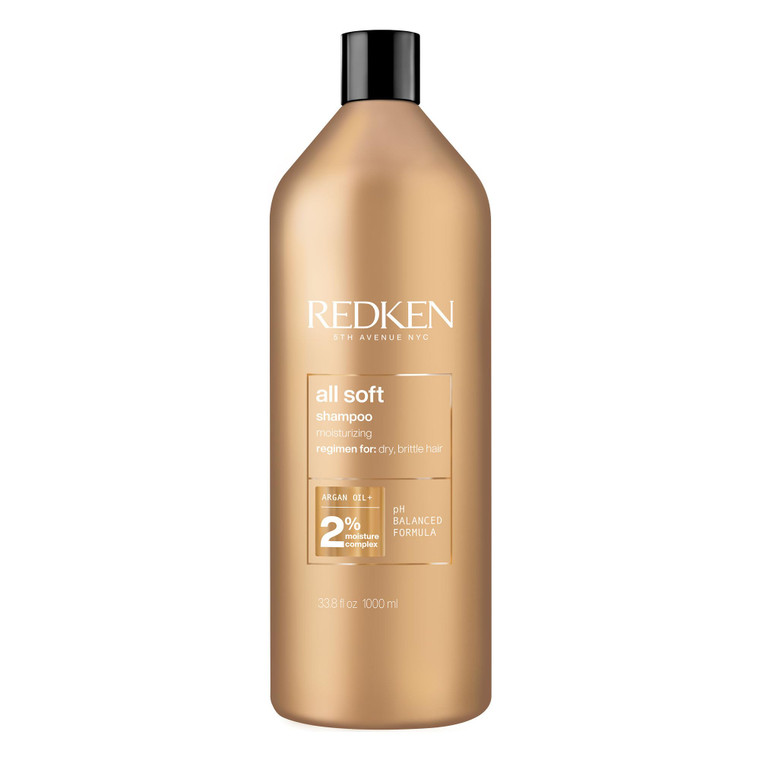 Redken All Soft Shampoo - Moisturizes & Hydrates Dry, Brittle Hair, Gently Cleanses and Softens, With Argan Oil, Safe For Color-Treated Hair, 33.8 Fl