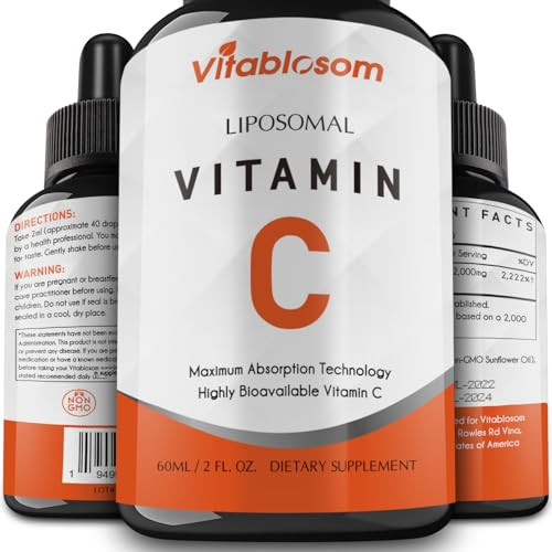 Vitablosom Liposomal Vitamin C 2000mg Liquid for Adults, High Absorption VIT C, Maximize Vitamin C, Immune System & Antioxidant Support, 60ML (4 Bott