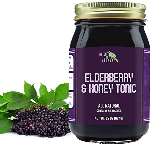 Green Jay Gourmet Elderberry Tonic  All Natural Elderberry Syrup  Elderberry Immune Support for Kids & Adults  Powerful Elderberry & Honey Blend 