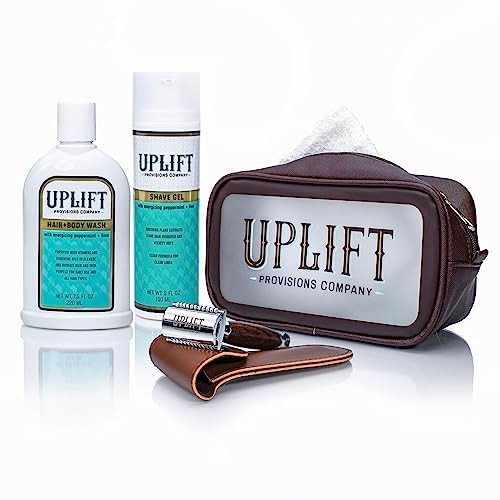 Uplifts Luxury Shave Set for All: Pamper Yourself with Our Sulfate-Free Hair & Body Wash and Plant-Infused Shave Gel, Complete with a Handmade Woode