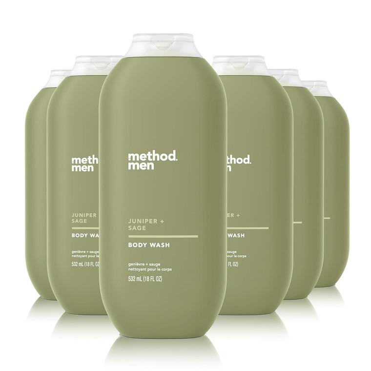 Method Men Body Wash, Juniper + Sage, Paraben and Phthalate Free, 18 FL Oz (Pack of 6)