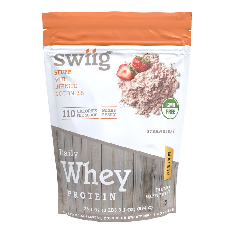 swiig Premium Daily Whey Protein Matrix Strawberry 2.2 lb  20g Protein Gluten-Free Non-GMO No Fillers No Artificial Flavors Enhanced with Amino Acid