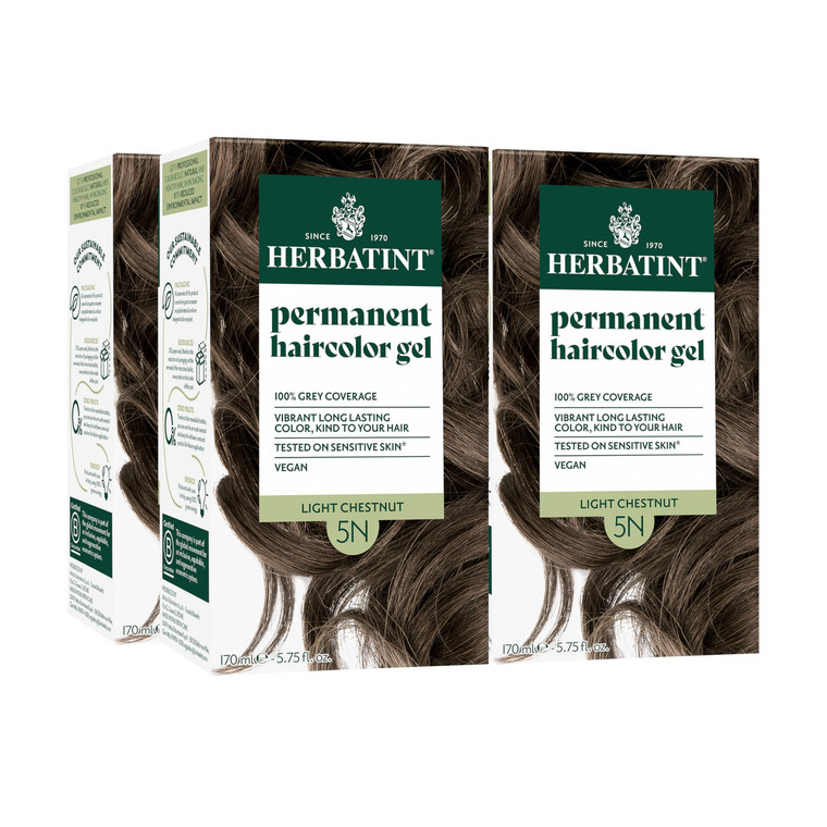 Herbatint Permanent Hair Dye - 5N Light Chestnut - For Up To 100% Gray Coverage of Resistant Gray Hair - Ammonia-Free, Alcohol-Free & Vegan - Salon I
