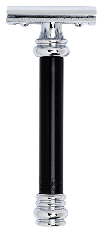 MERKUR 38B Double Edge Safety Razor - Black Handle | Extra Large Barber Pole Grip Brass Handle | Made in Germany | Plastic-Free | Two Piece Design |