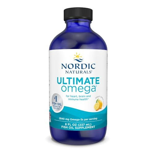 Nordic Naturals Ultimate Omega Liquid, Lemon Flavor - 8 oz - 2840 mg Omega-3 - High-Potency Fish Oil Supplement with EPA & DHA - Promotes Brain & Hea