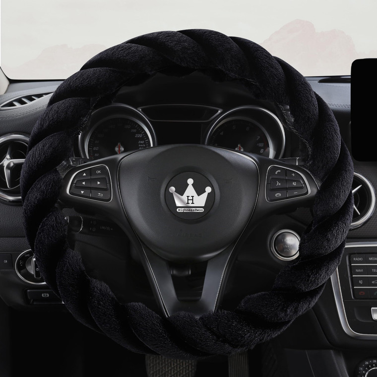HighnessHwoo Luxury Fluffy Winter Car Steering Wheel Cover for Women Soft Warm Plush Cute Auto Accessories for Vehicle, Sedan, Universal, Fuzzy, Anti