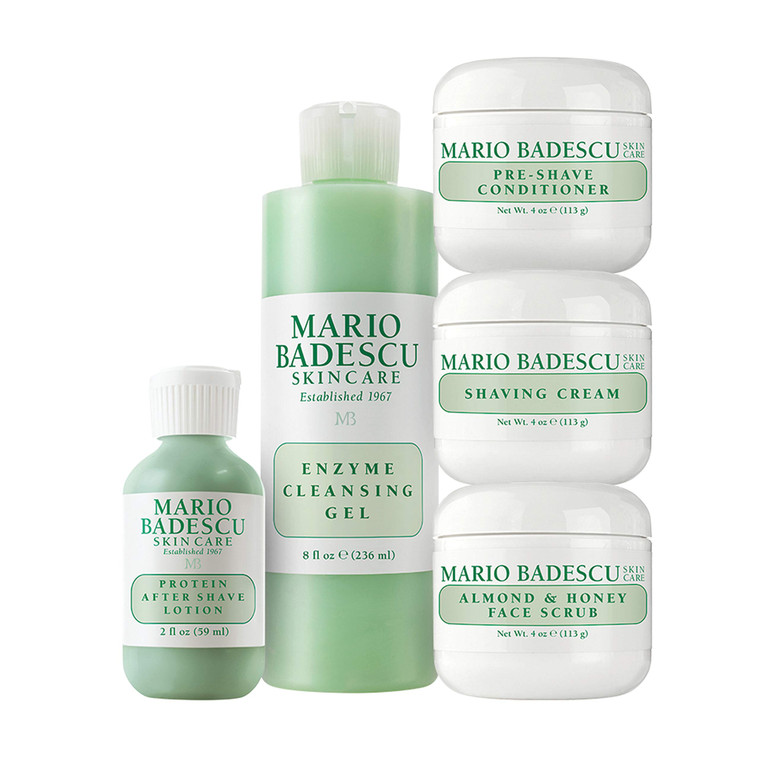 Mario Badescu Men Grooming Basics 5 Piece-kit, Skin Care Gift Set for Men, with Pre Shave Conditioner, Shaving Cream, Almond & Honey Face Scrub, Afte