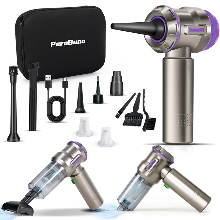 PeroBuno Air Duster for PC, 200000RPM Compressed Air, Mini Vacuum 2-in-1, 35 mins Runtime, Brushless Motor Electric Air Blower with 3 Gear and Rechar