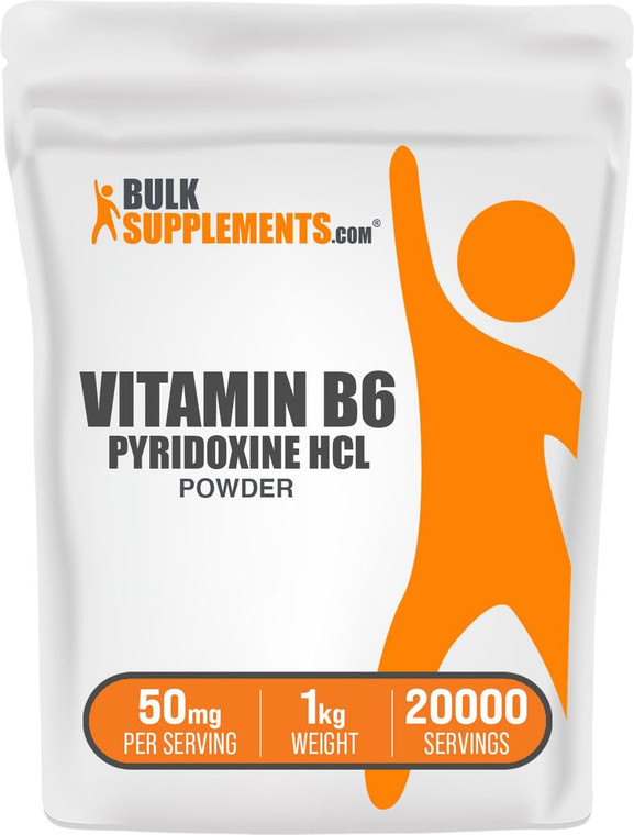 BulkSupplements.com Pyridoxine HCl Powder - Vitamin B6 Supplement, Vitamin Supplement - Gluten Free, 50mg of Pyridoxine B6 per Serving, 1kg (2.2 lbs)