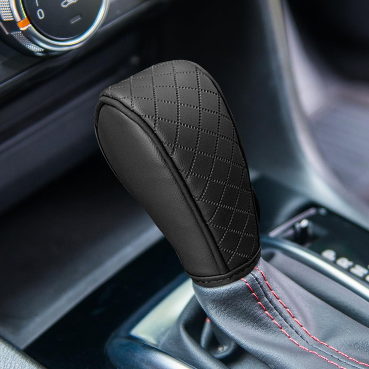 Leather Car Gear Shift Cover, Anti-Slip Dust Waterproof Gear Shifter Stick Protector, Soft Breathable Universal Automotive Shift Knob Decoration Acce