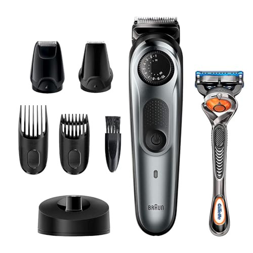 Braun Beard Detail Trimmer, Hair Clippers for Men, Cordless & Rechargeable, Mini Foil Shaver with Gillette ProGlide Razor, Silver, 10 Piece Set