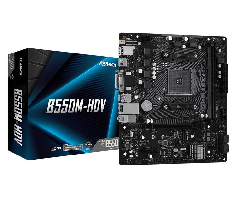 ASRock B550M-HDV Socket AM4 Micro-ATX Motherboard, Supports AMD Ryzen 5000/4000/3000 Series Processors, DDR4 4733+(OC), PCIe 4.0, Gigabit LAN