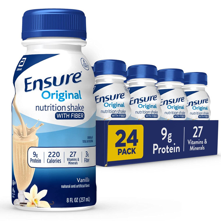 Ensure Original Vanilla Nutrition Shake with Fiber| Meal Replacement Shake | Ready To Drink | 9g Protein, 27 Vitamins and Minerals | 8 fl oz - 24 Pac