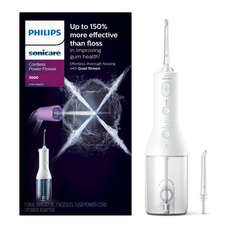 Philips Sonicare Cordless Power Flosser 3000 - Water Flosser with Innovative Quad Stream Technology, Oral Irrigator with 2 Flossing Modes and 3 Press